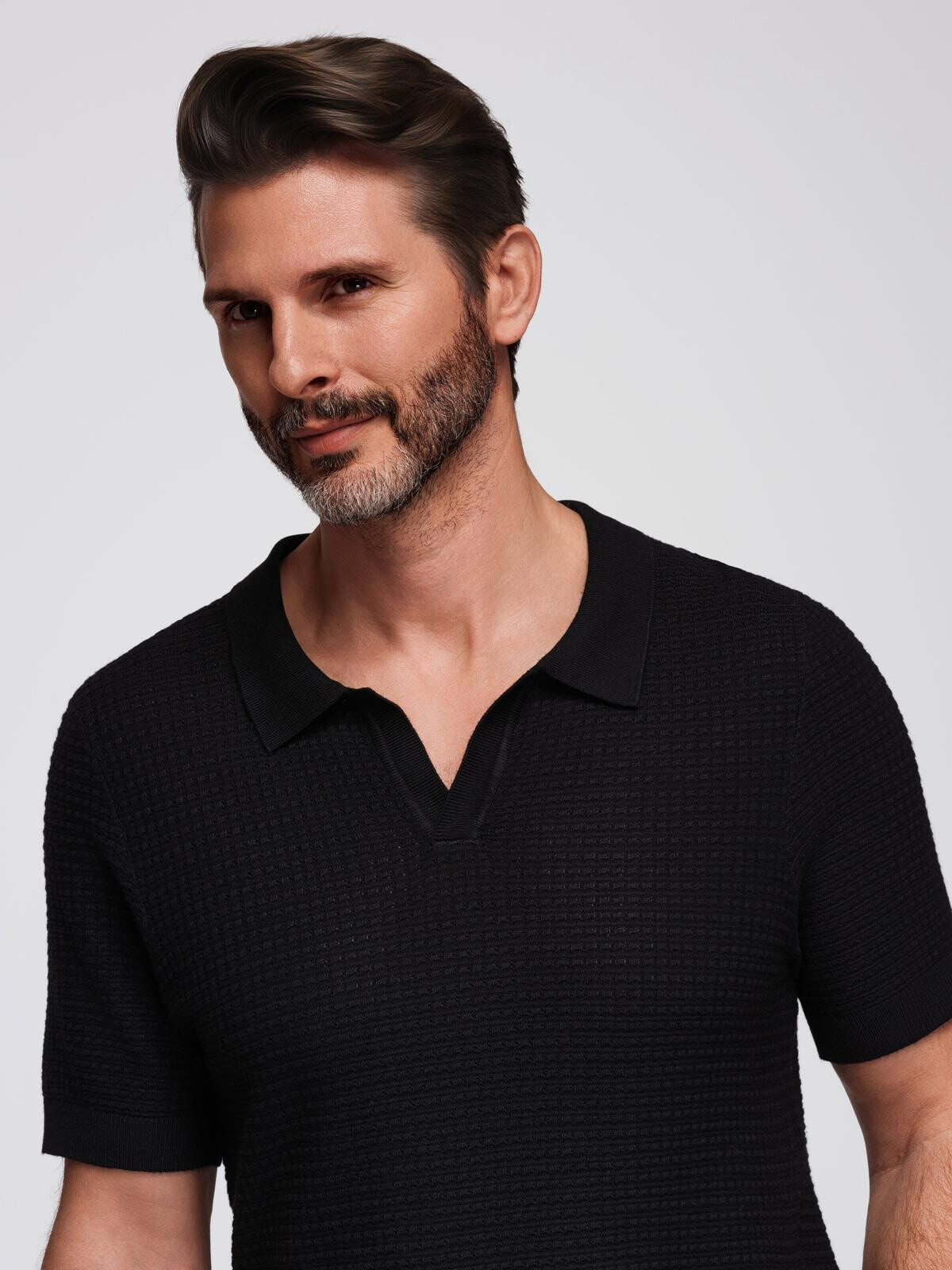 Ombre Men's knitted unbuttoned polo shirt - black