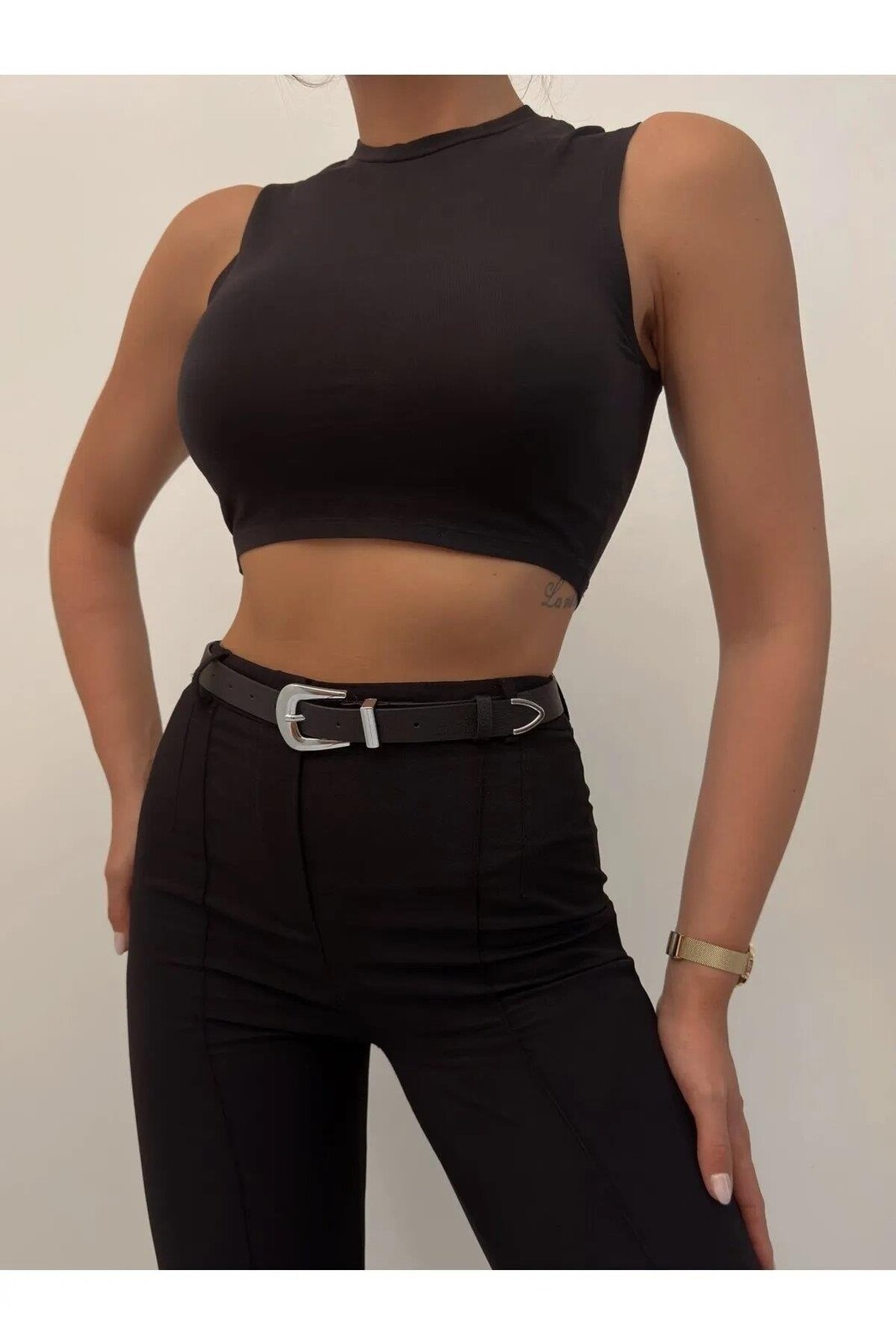 64824 Dewberry Womens Trouser Belt-BLACK-SILVER