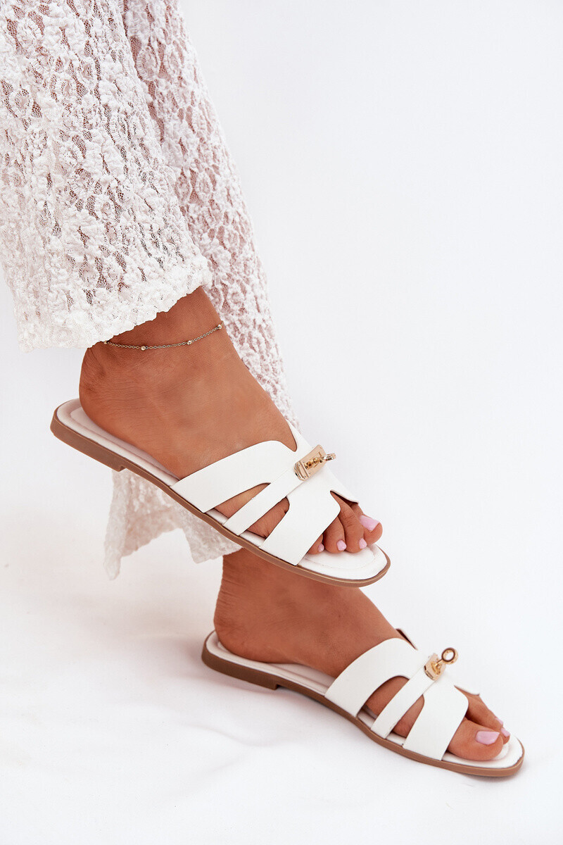 Boto Ploché Dámské Pantofle S Páskem A Zlatým Detailem Bílé Kerenza