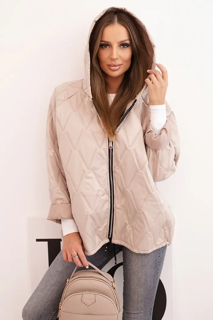 Kesi Włoski Dámská prošívaná bunda s kapucí tmavě béžová