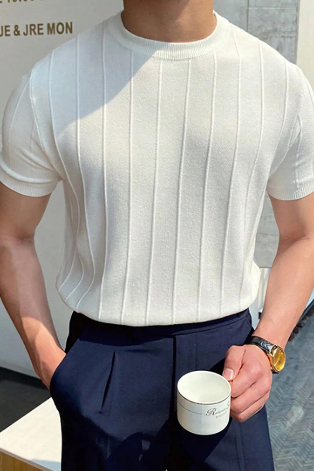 81037 Dewberry Mens Crew Neck Knit T-Shirt-WHITE