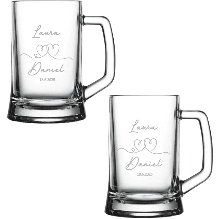 Dekorant Svatební sada pivních půllitru v saténovém balení SRDCE 2KS