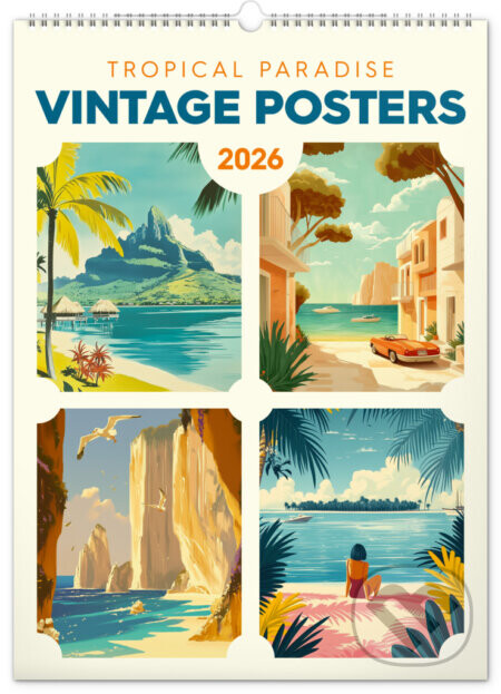 NOTIQUE Nástenný kalendár Vintage plagáty – tropické raje 2026, 33 x 46 cm - Notique