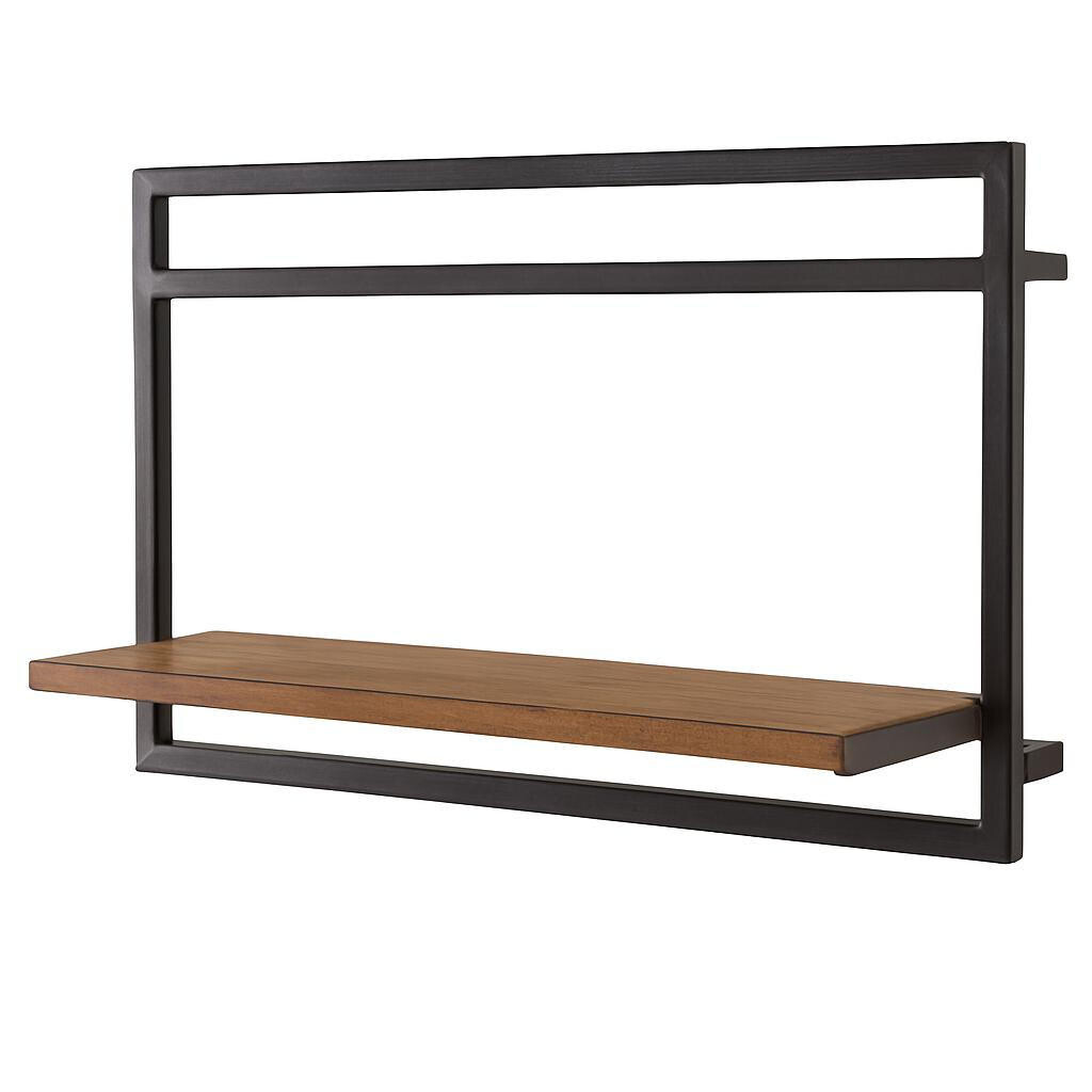 home24 NÁSTĚNNÁ POLICE, akácie, černá, barvy akácie, 40/40/18,5 cm