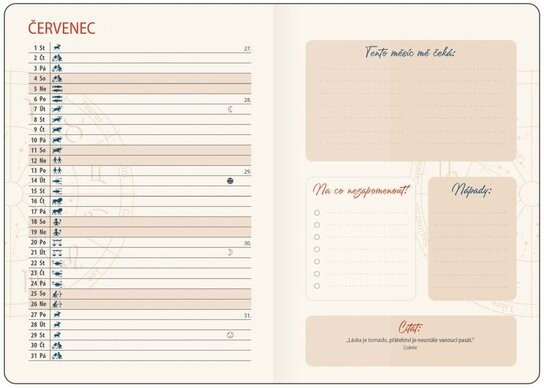 Týdenní diář 2026 B6 Lunární Luna s gumičkou