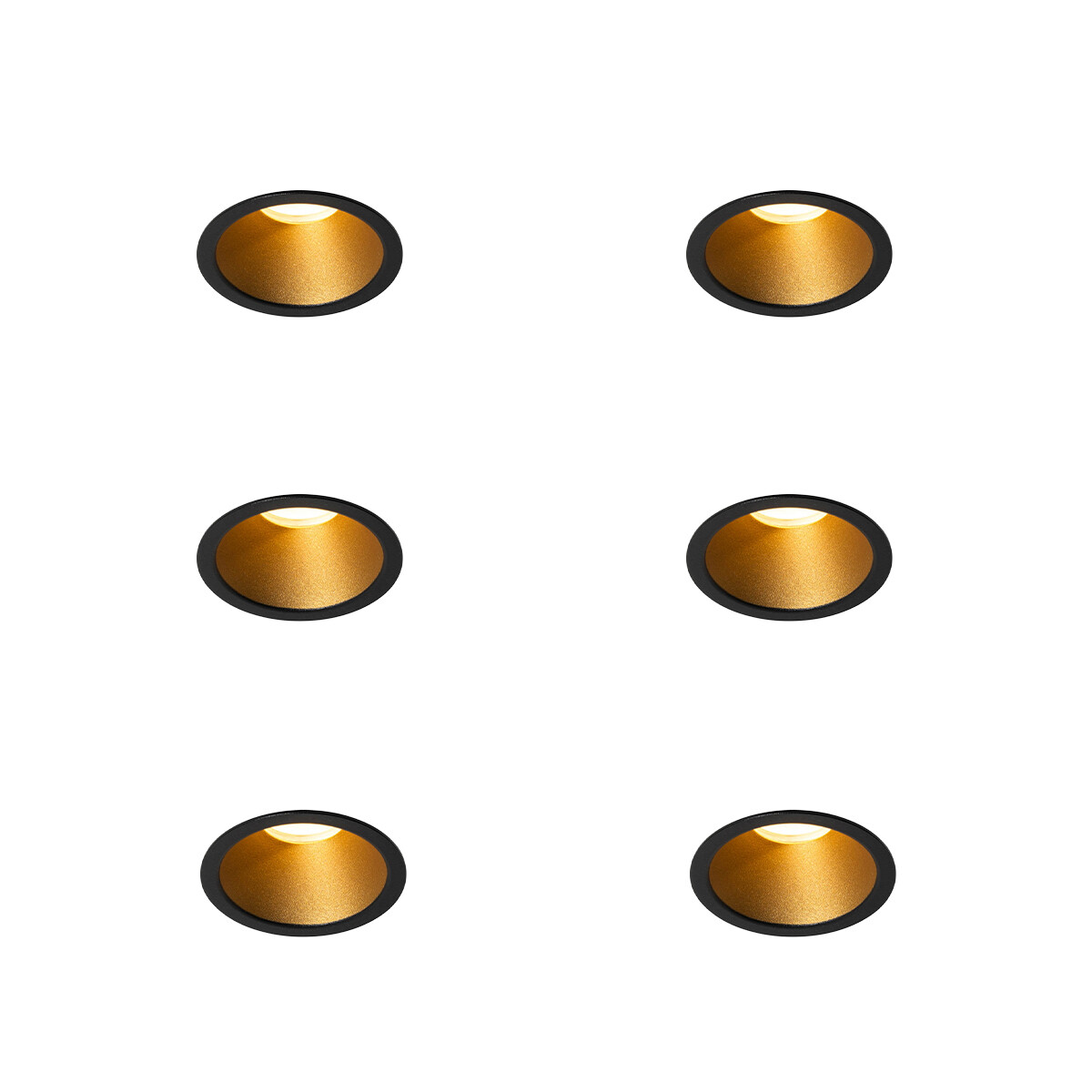 Set van 6 moderne inbouwspots zwart met goud GU10 35mm IP44 - Dept