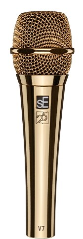 sE V7 G-25AE dynamický jevištní mikrofon ve zlaté barvě s příslušenstvím