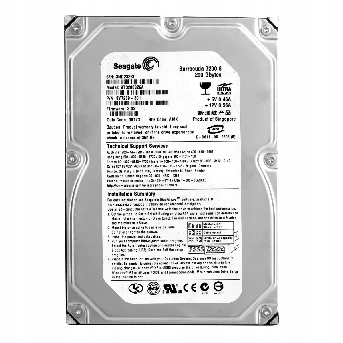 Seagate Barracuda 7200.8 200GB Ata 7.2K 8MB 3.5