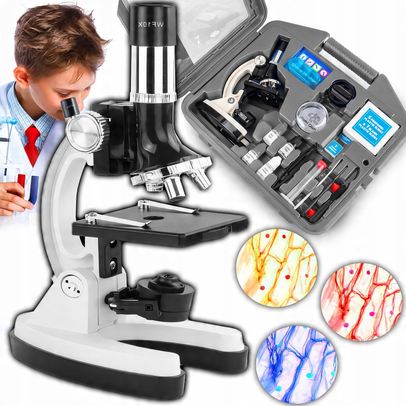 Optický Mikroskop Laboratorní Sada Zoom 1200 X 3 Objektivy Příslušenství