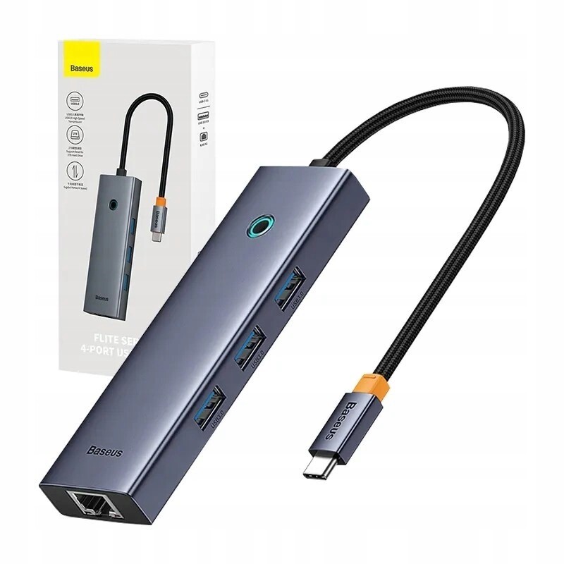 Hub 4v1 Baseus UltraJoy Usb-c na 3x Usb 3.0 RJ45 (šedý)