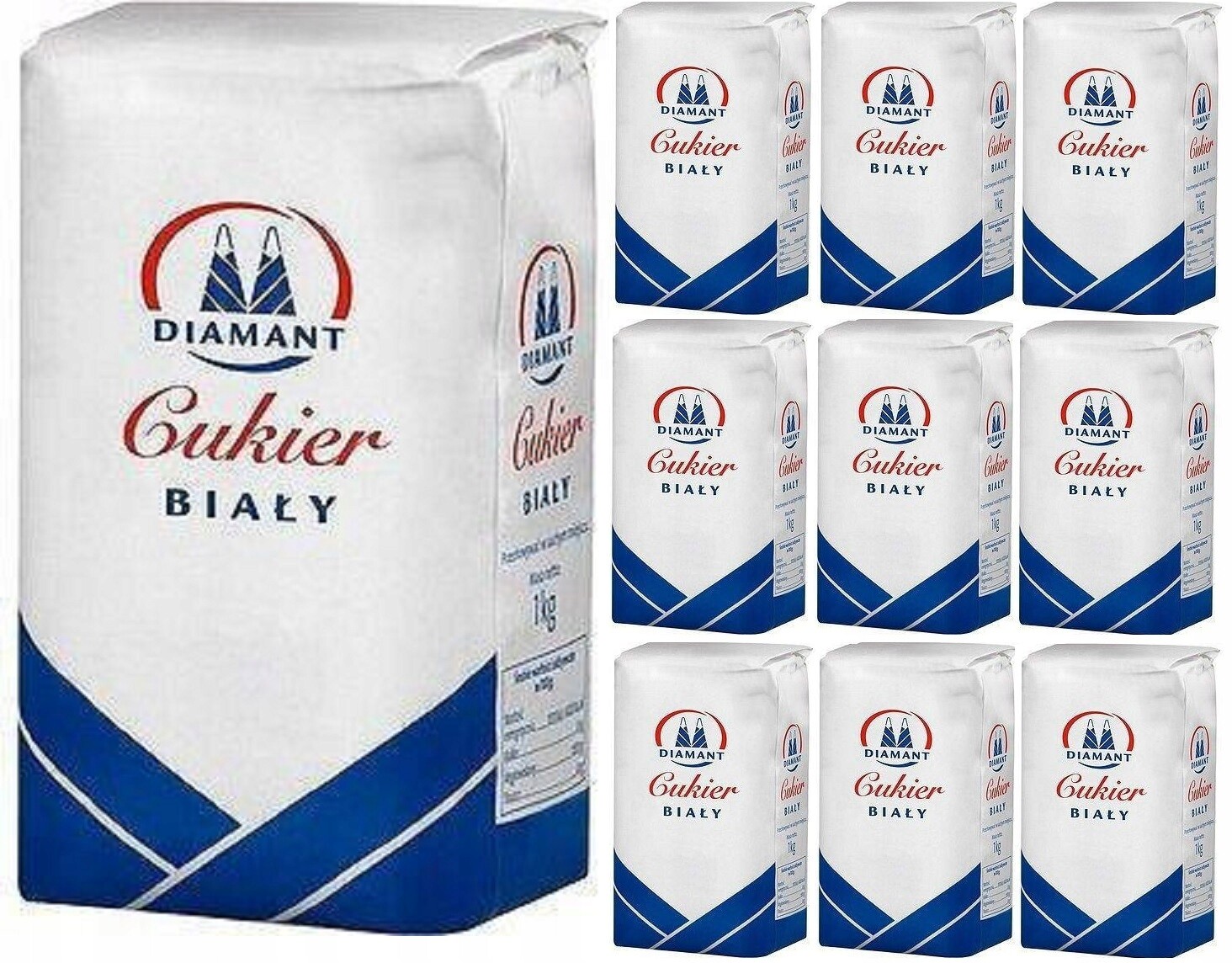 Sladký Cukr Bílý v balení 1000 g Sada 10 Kusů pro slazení Diamant