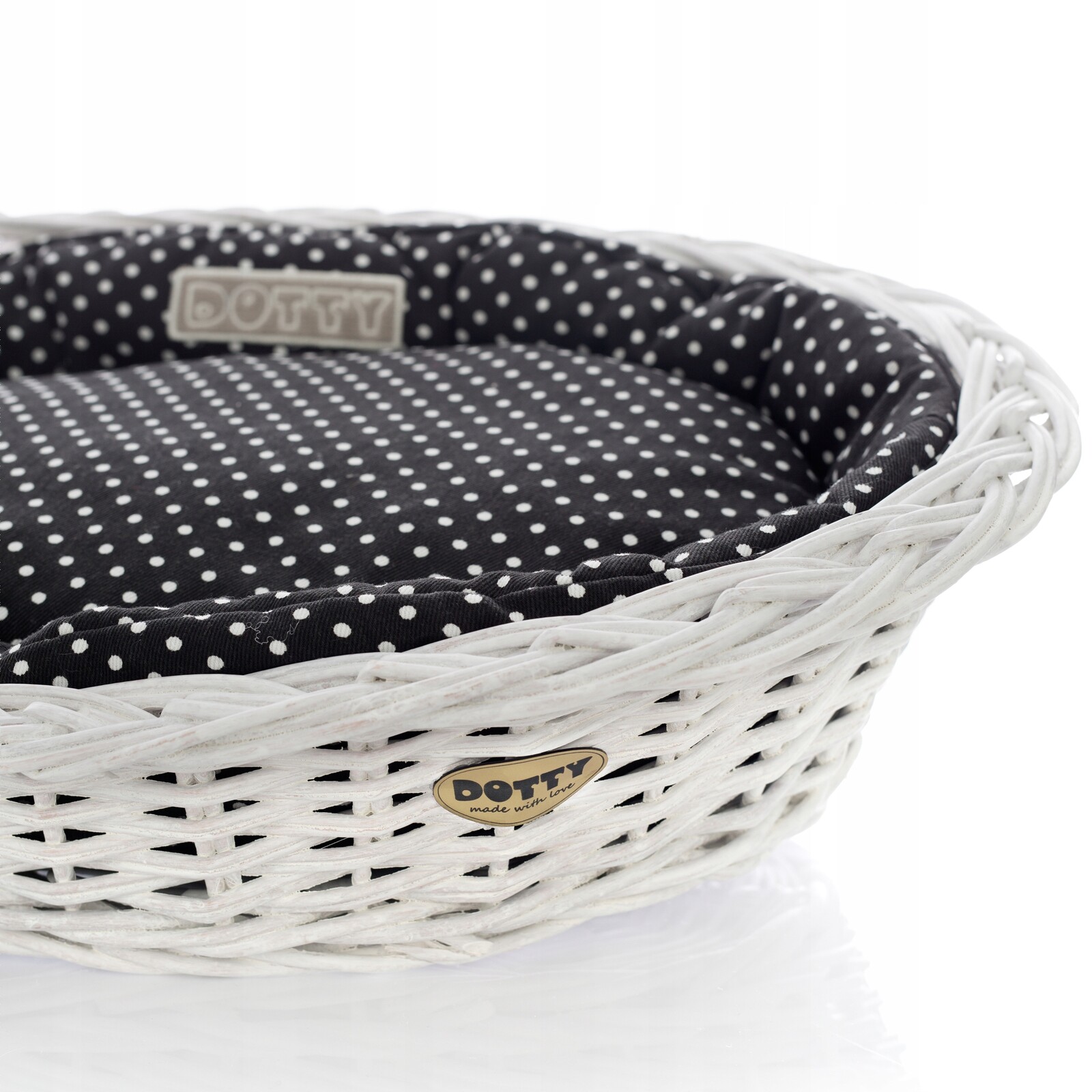 Pelíšek pro psa kočku, proutěný, bílý, malovaný košík s pelíškem, bavlna