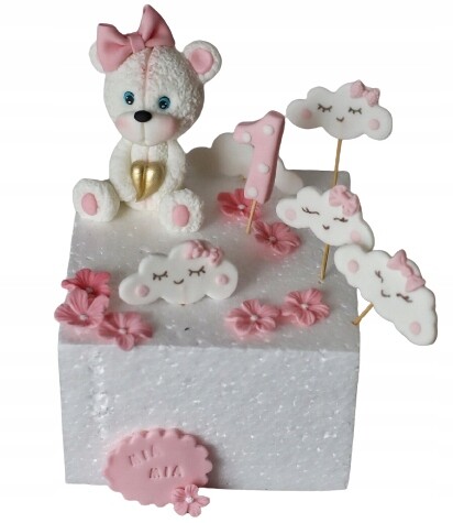 Sada z cukrové hmoty na dort Figurka Medvídka s obláčky na Ráček/Křest