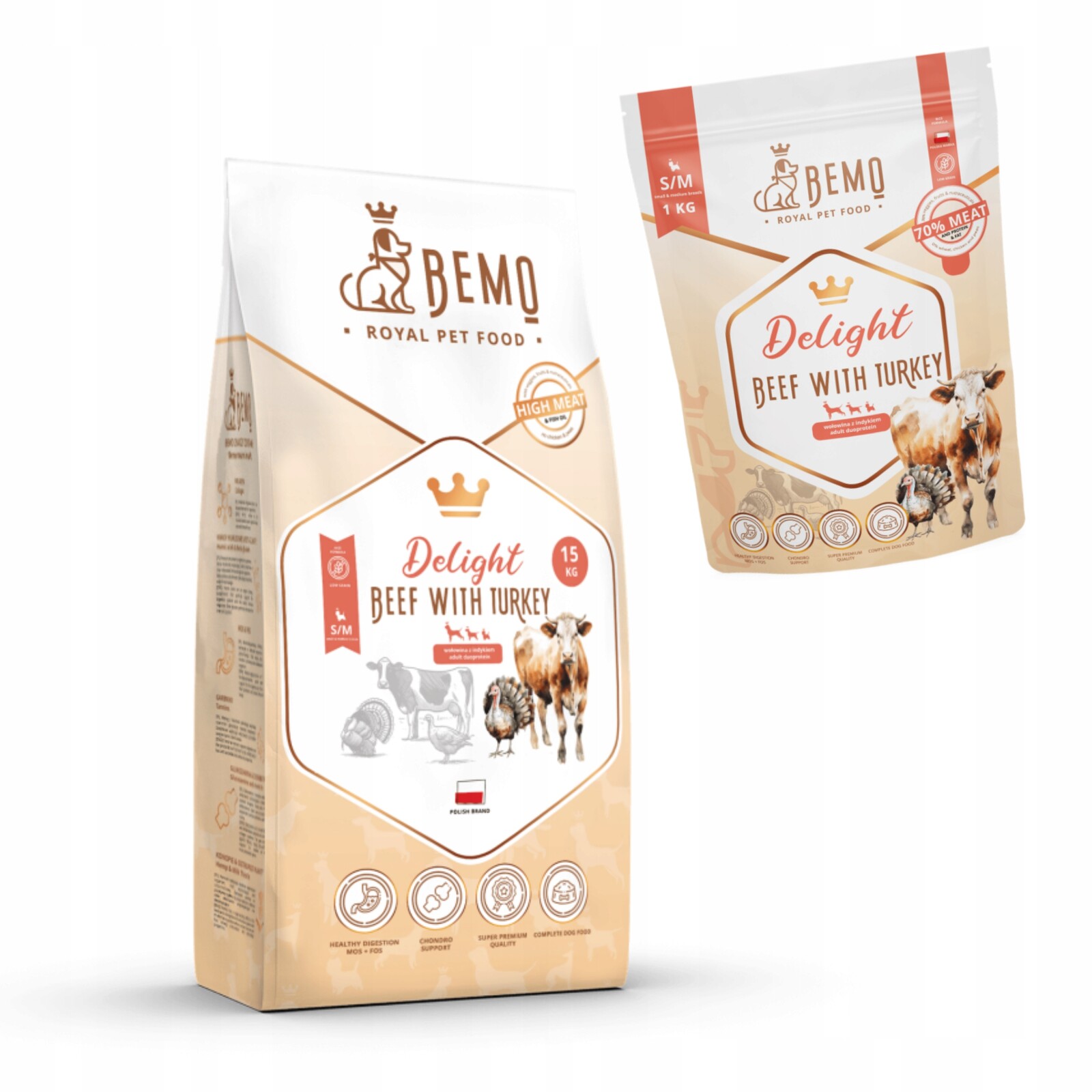 Krmivo pro psy suché Bemo Delight S/m 15+1 kg prémiové hovězí a krůtí maso