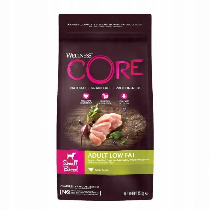 Wellness Core Small Breed Low Fat pro dospělé psy mini krůta 1,5 kg