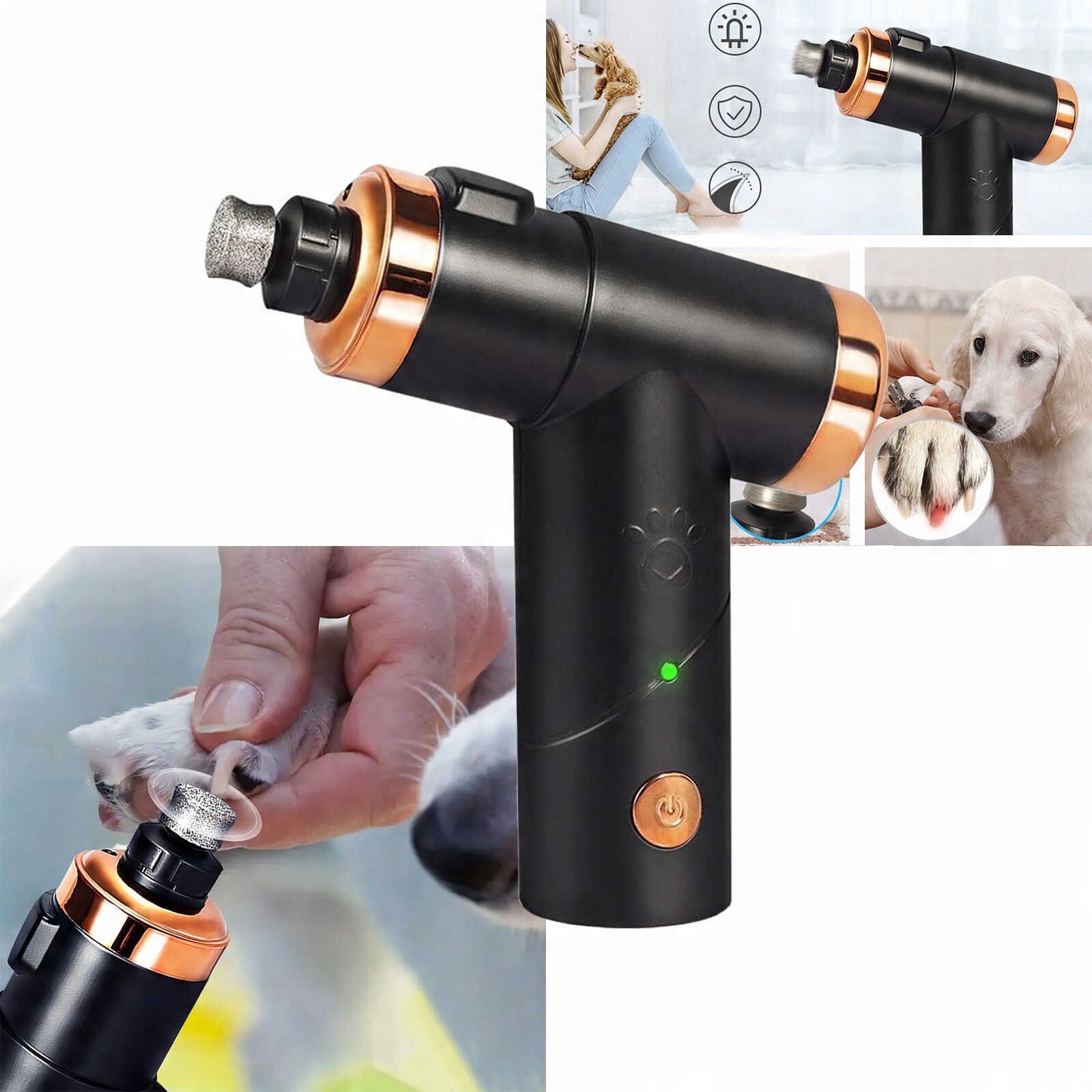 Bruska na drápy pro domácí mazlíčky, bezpečný zastřihovač drápů, dobíjecí Led světlo pro psy/kočky