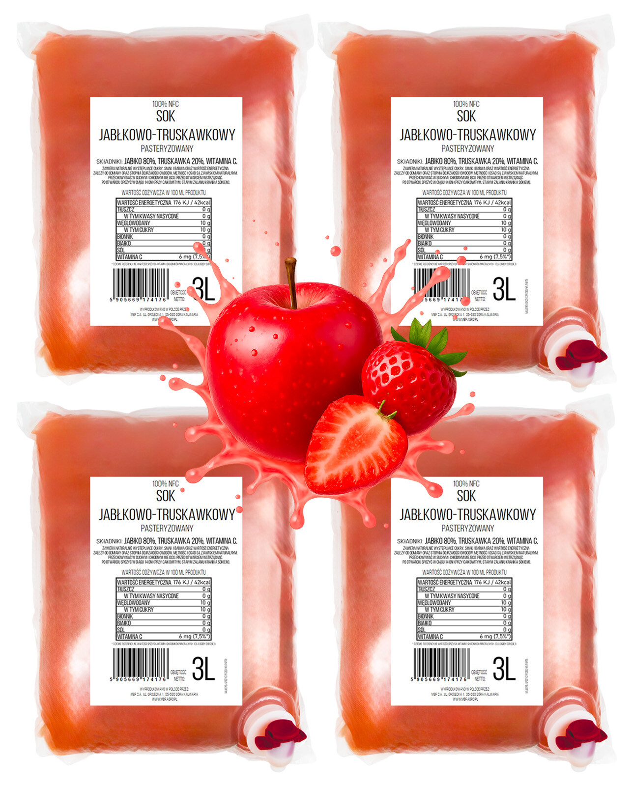 Jablečno-jahodový džus 3L Nfc Pure Press Jablko 80% Jahoda 20% 4x3L