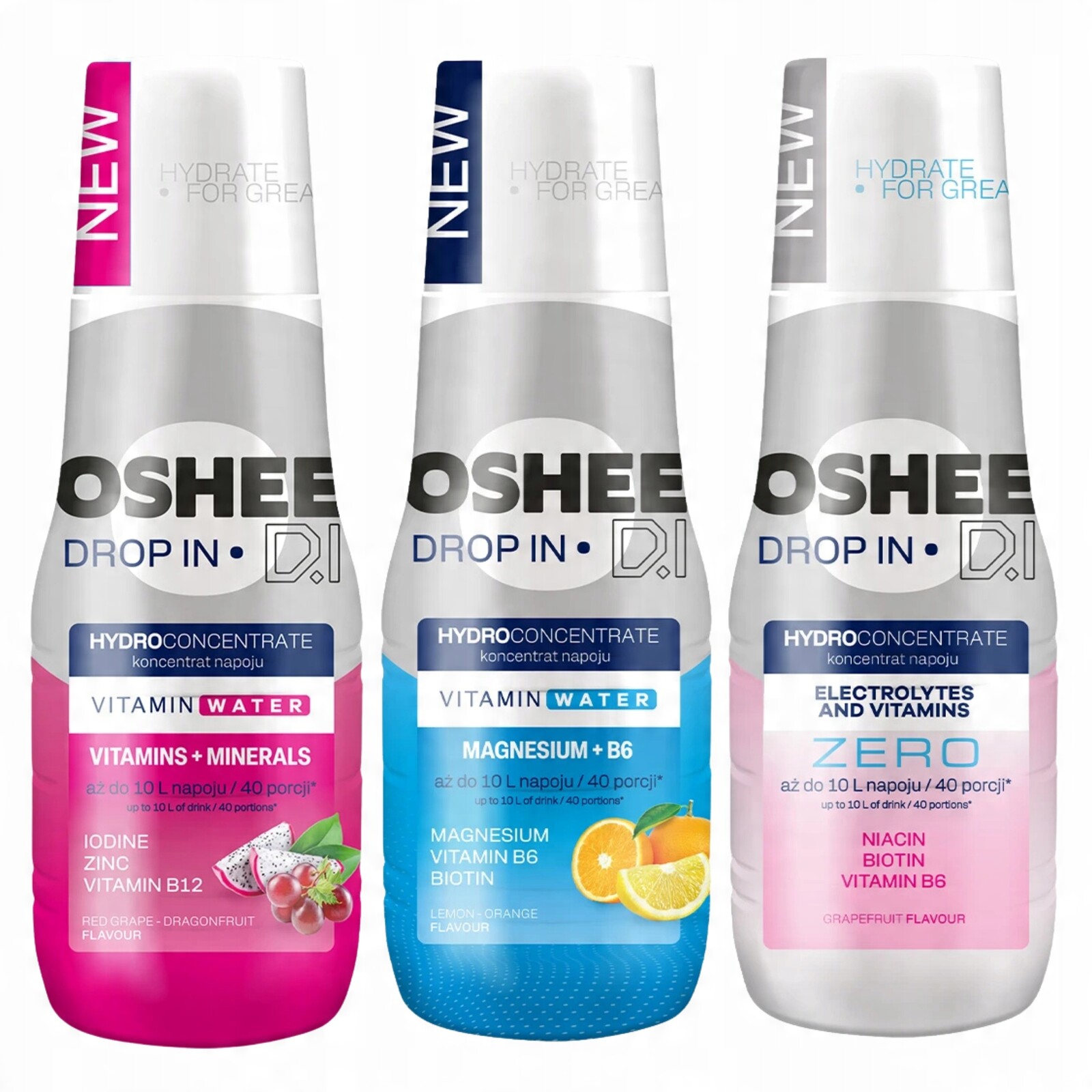 Sada 3 sirupů Oshee Pomeranč Dragonfruit Grapefruit Zero bez cukru