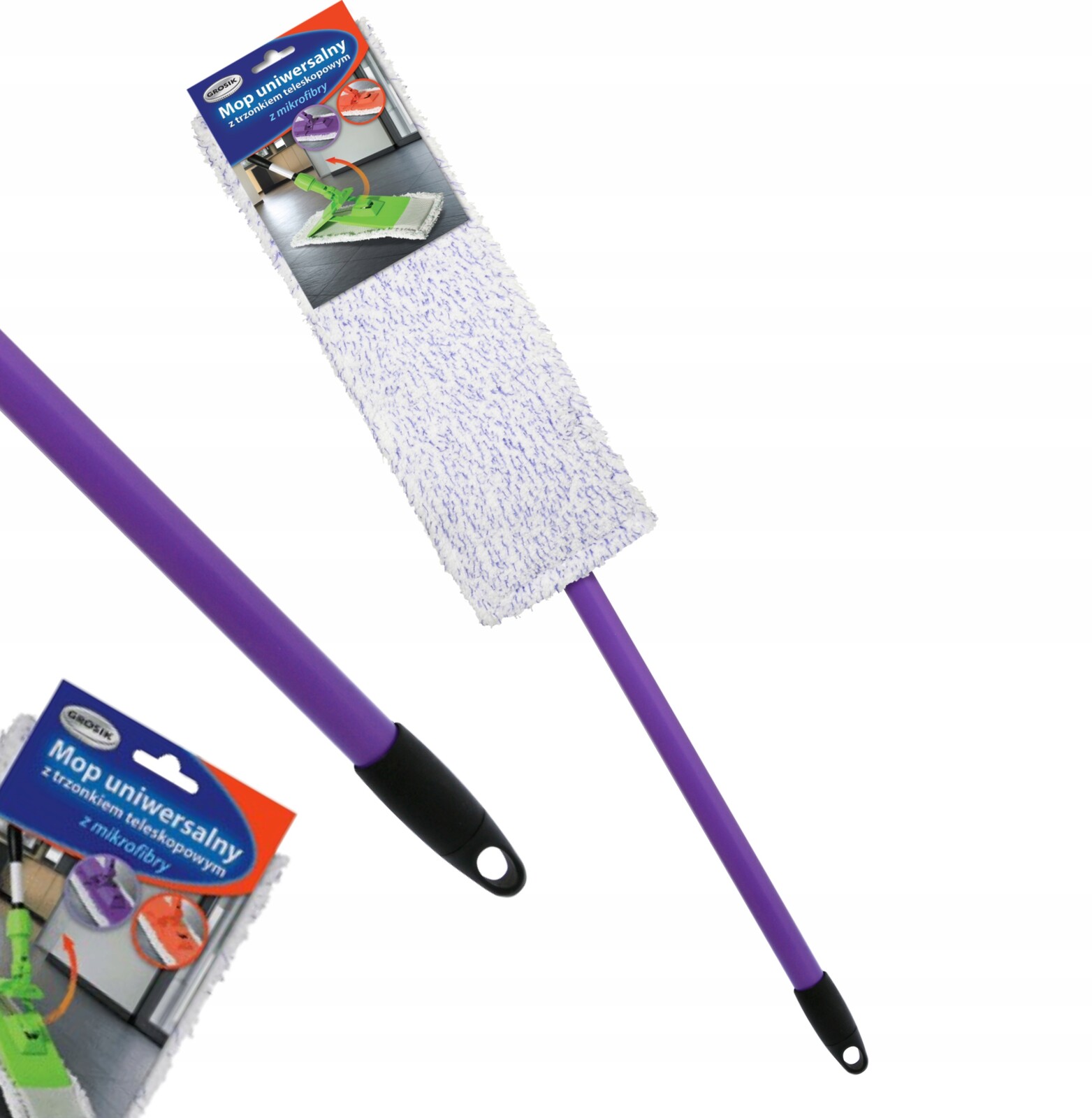 Plochý mop na mytí podlah Grosik Univerzální z mikrovlákna s násadou