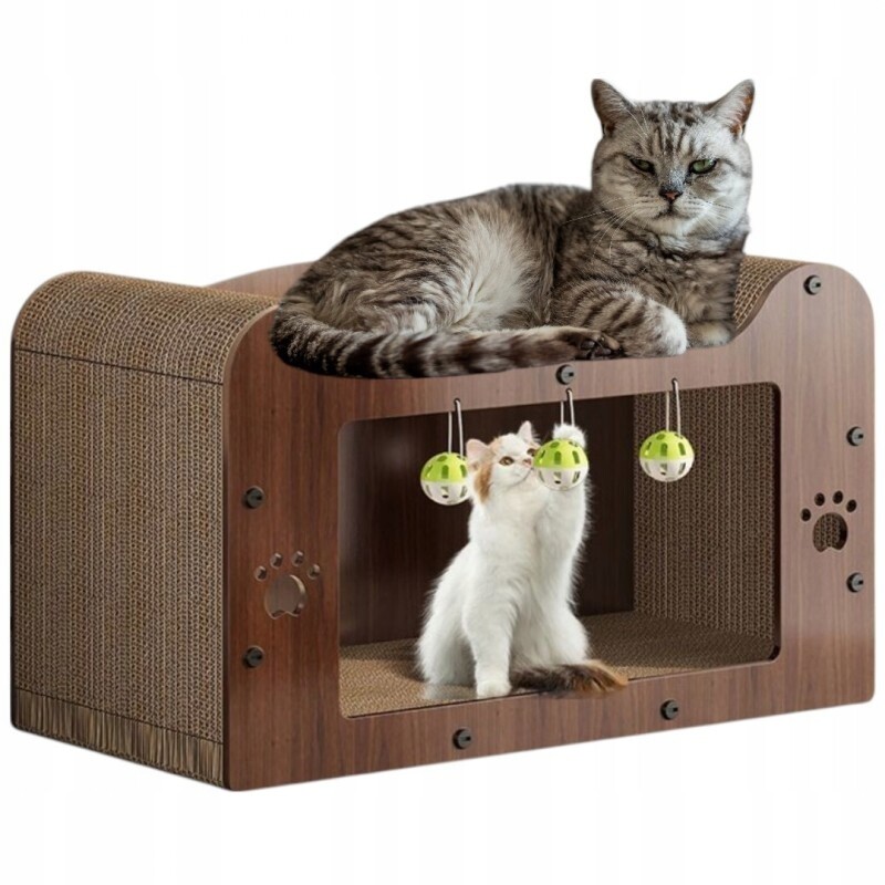 Domeček Pro Kočky Set 3V1 Pelíšek Škrabadlo S Hračkou 47 x 22 x 27 CM