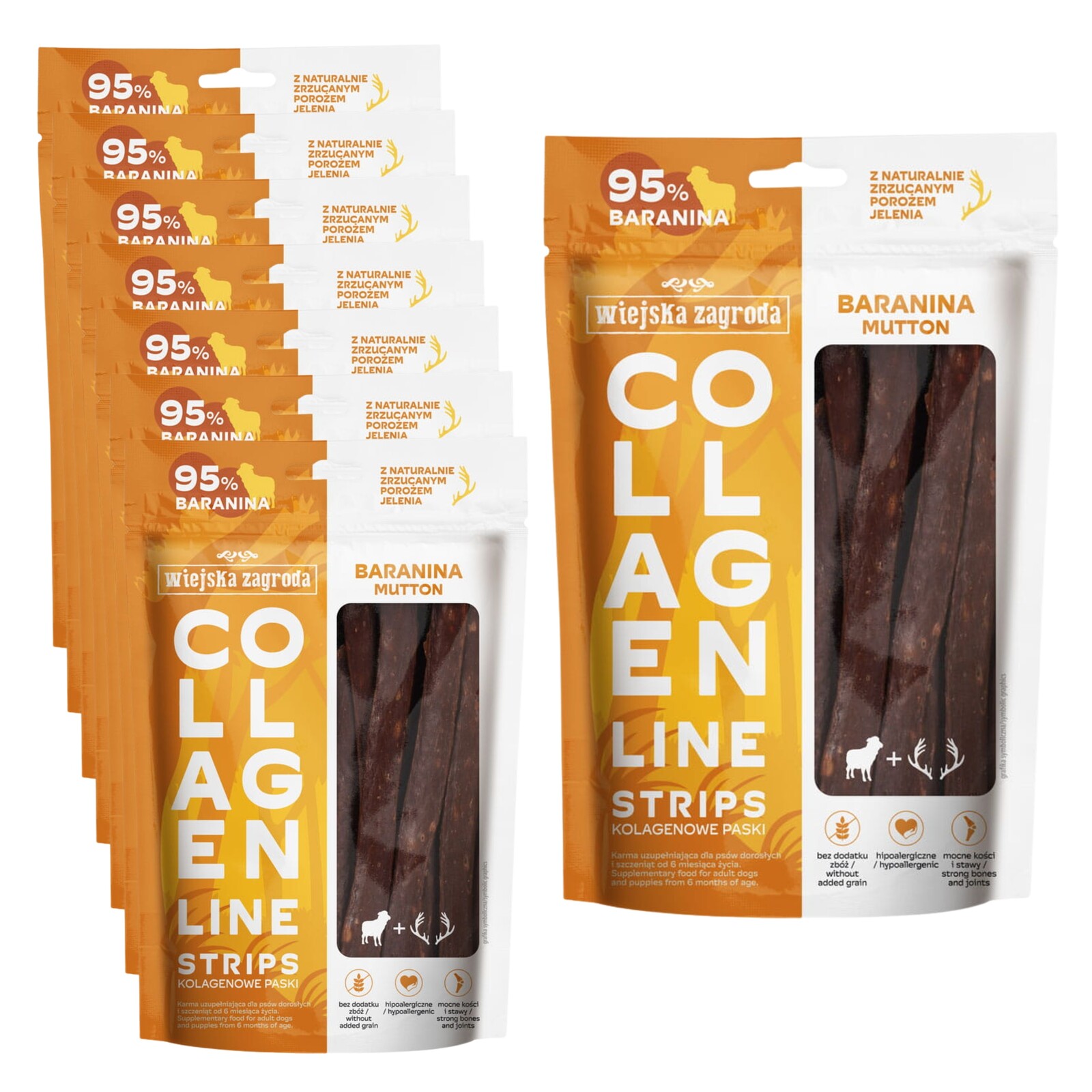 Psí pamlsek Wiejska Zagroda kolagenové proužky jehněčí 8x100g Set