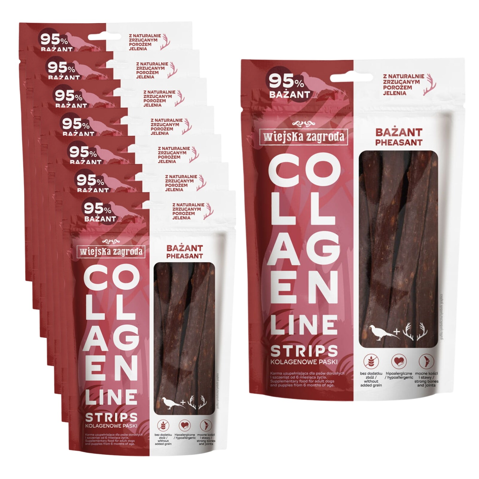 Psí pamlsek Wiejska Zagroda kolagenové proužky bažant 8x100g Set
