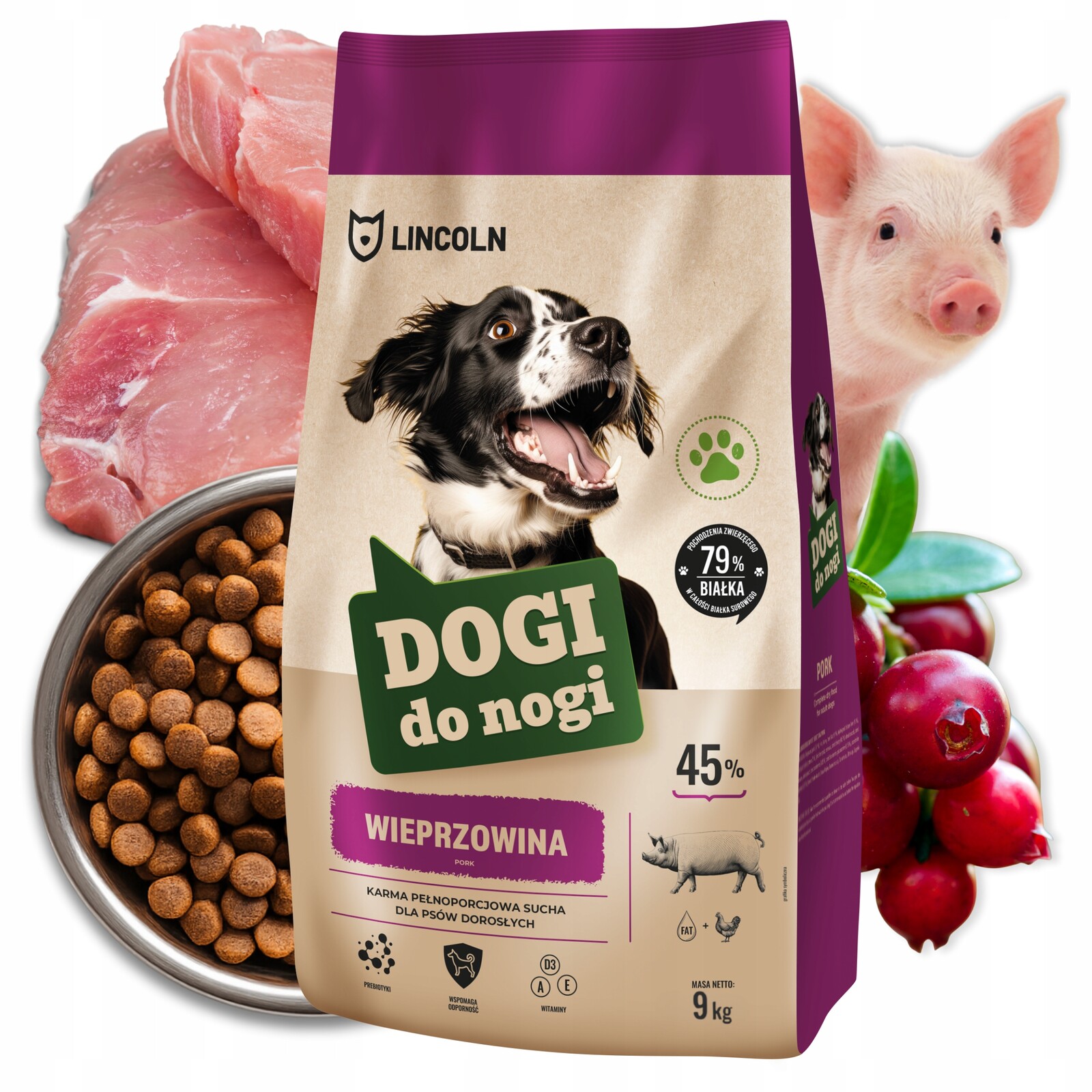 Krmivo 9 kg Suché pro dospělého psa Vepřové maso střední kvality Lepší trávení