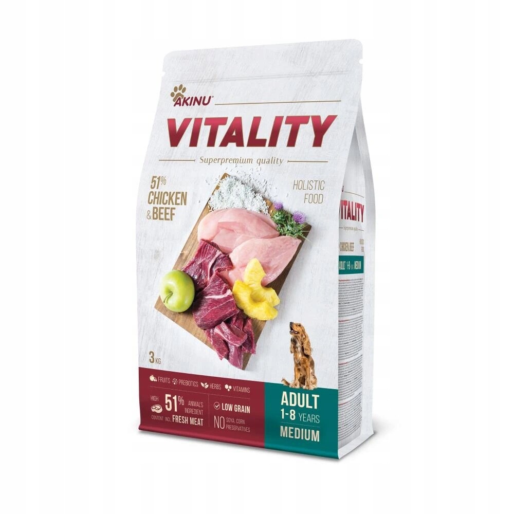 Akinu Vitality pes dospělý střední kuře a hovězí 3kg