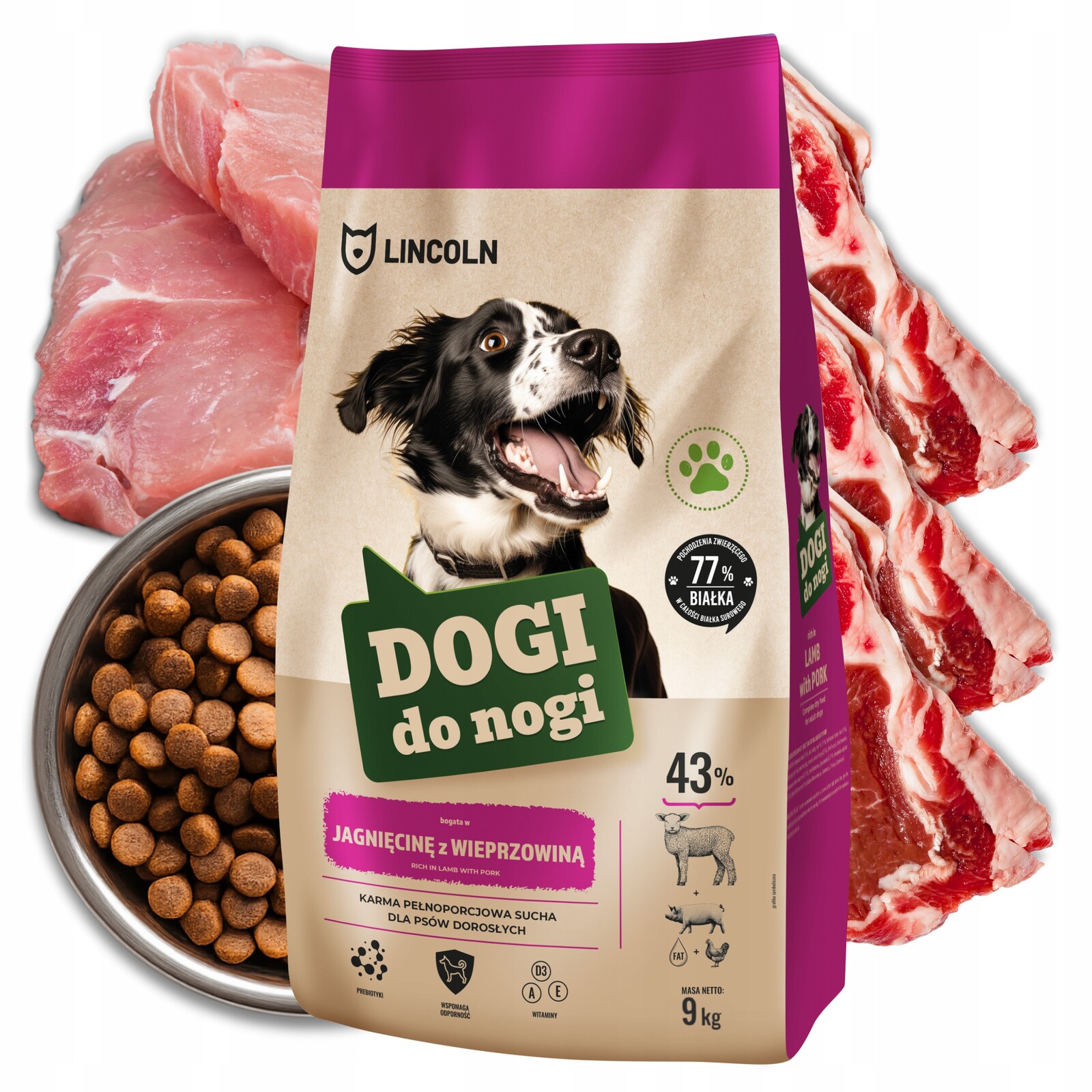 Krmivo pro psa 9 kg Jehněčí s vepřovým masem Dogi Lepší trávení srsti