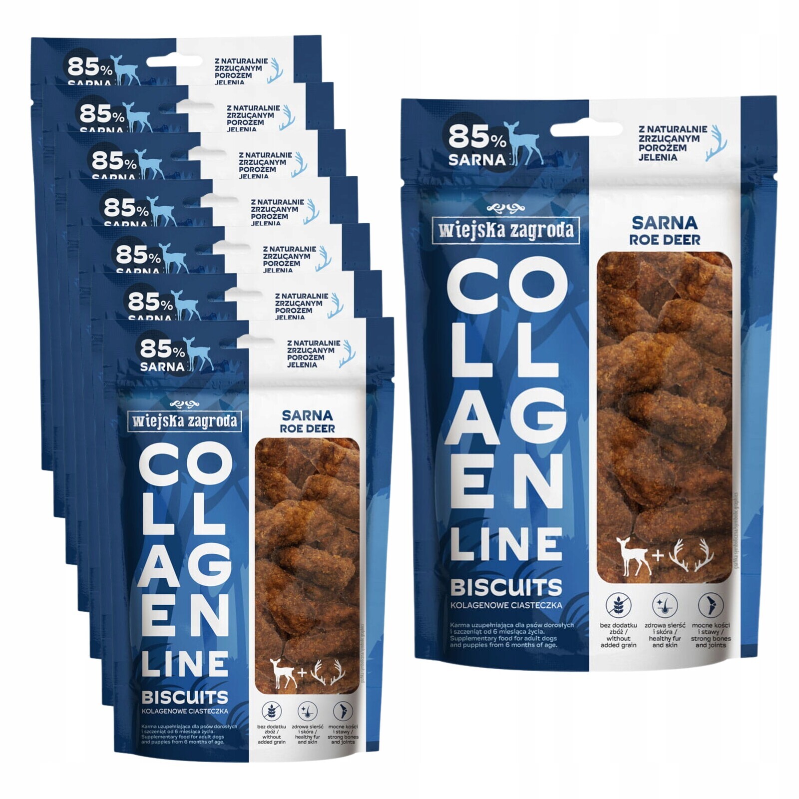 Psí pamlsek Wiejska Zagroda kolagenové sušenky srnka 8x90g Set