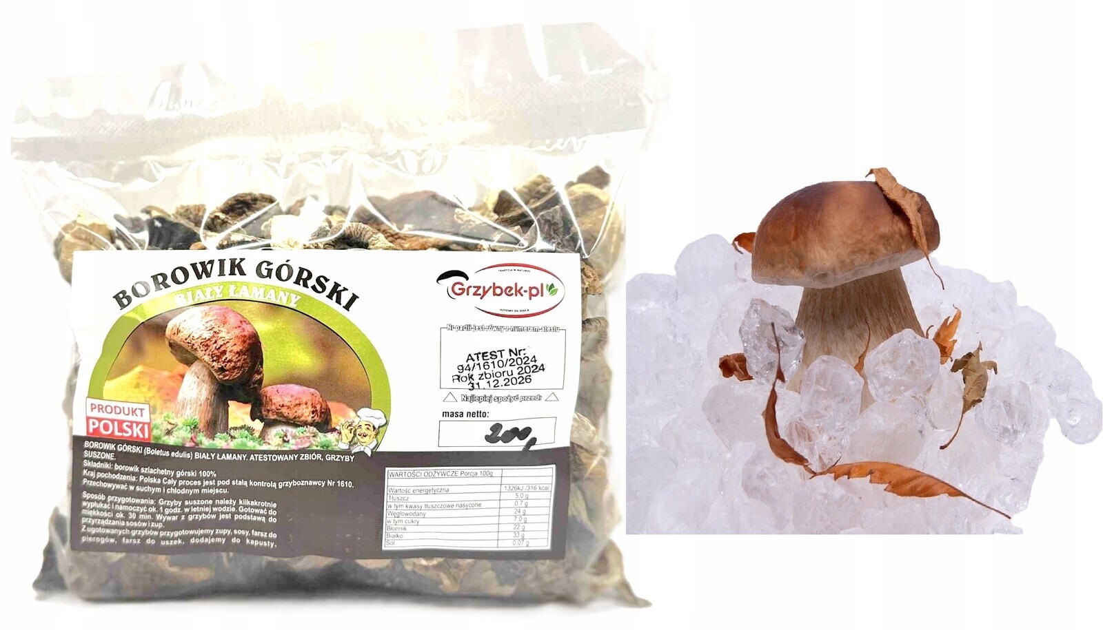 Borowik Horský Bílý Lámaný 200g Atest sušené houby