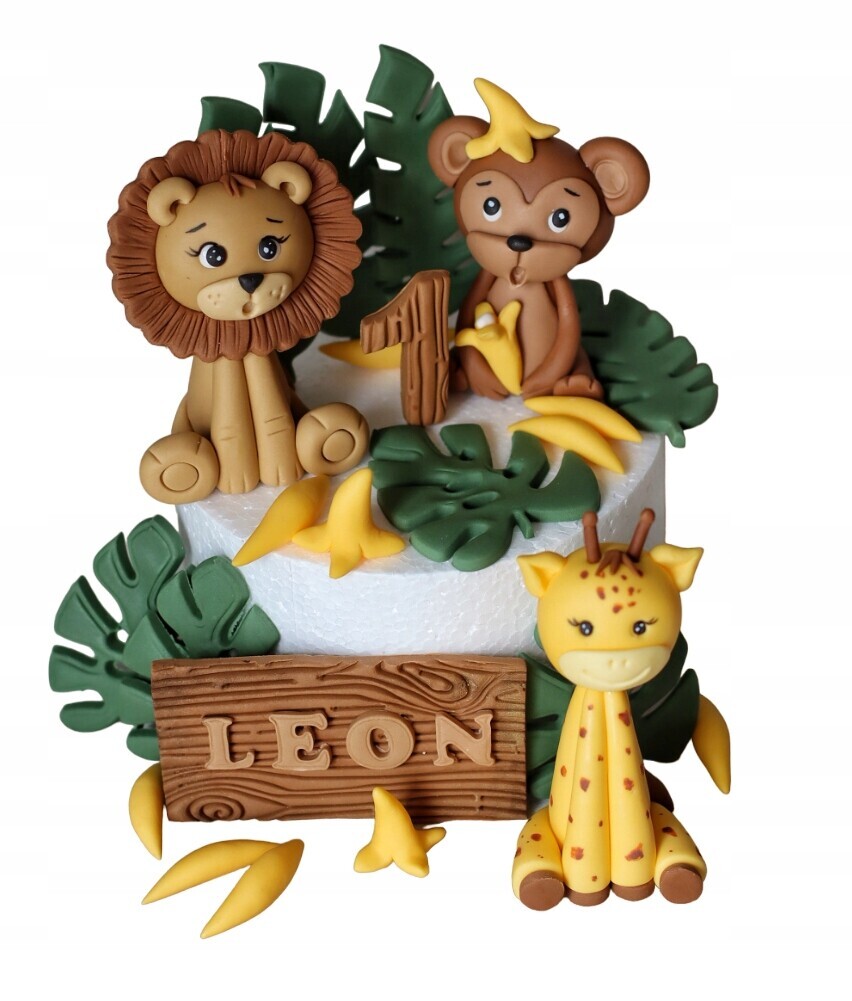 Set Safari Lev Opice Žirafa Figurky z cukrové hmoty na dort