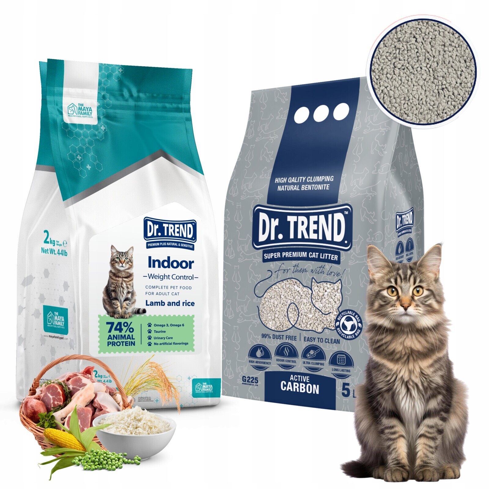 Dr.trend krmivo pro kočky Indoor Jehněčí A Rýže 2 kg Stelivo 5 L