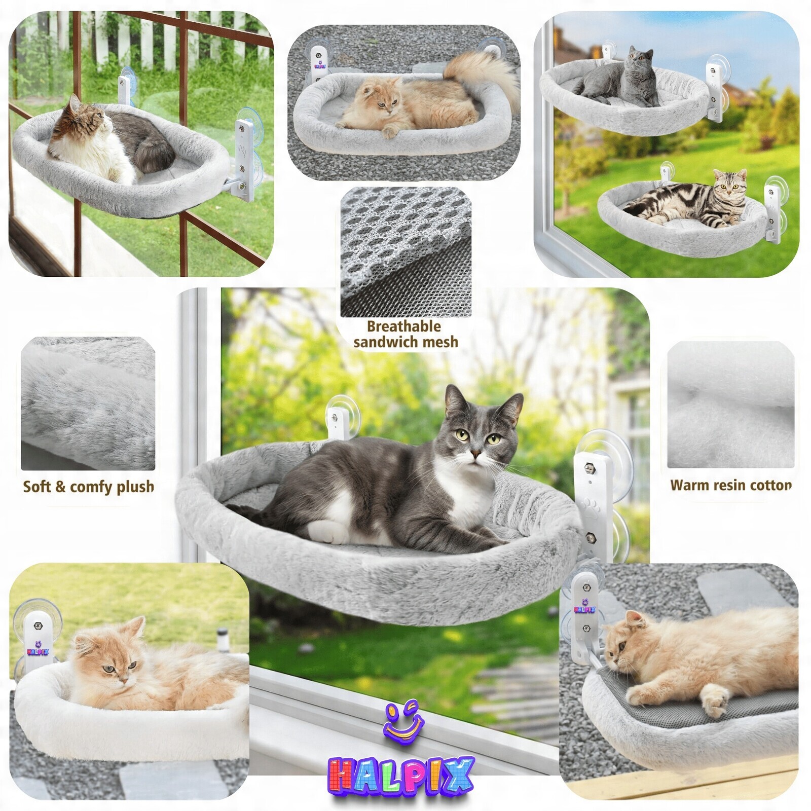 Útulná houpací postel, pelíšek na okno pro kočky Halpix