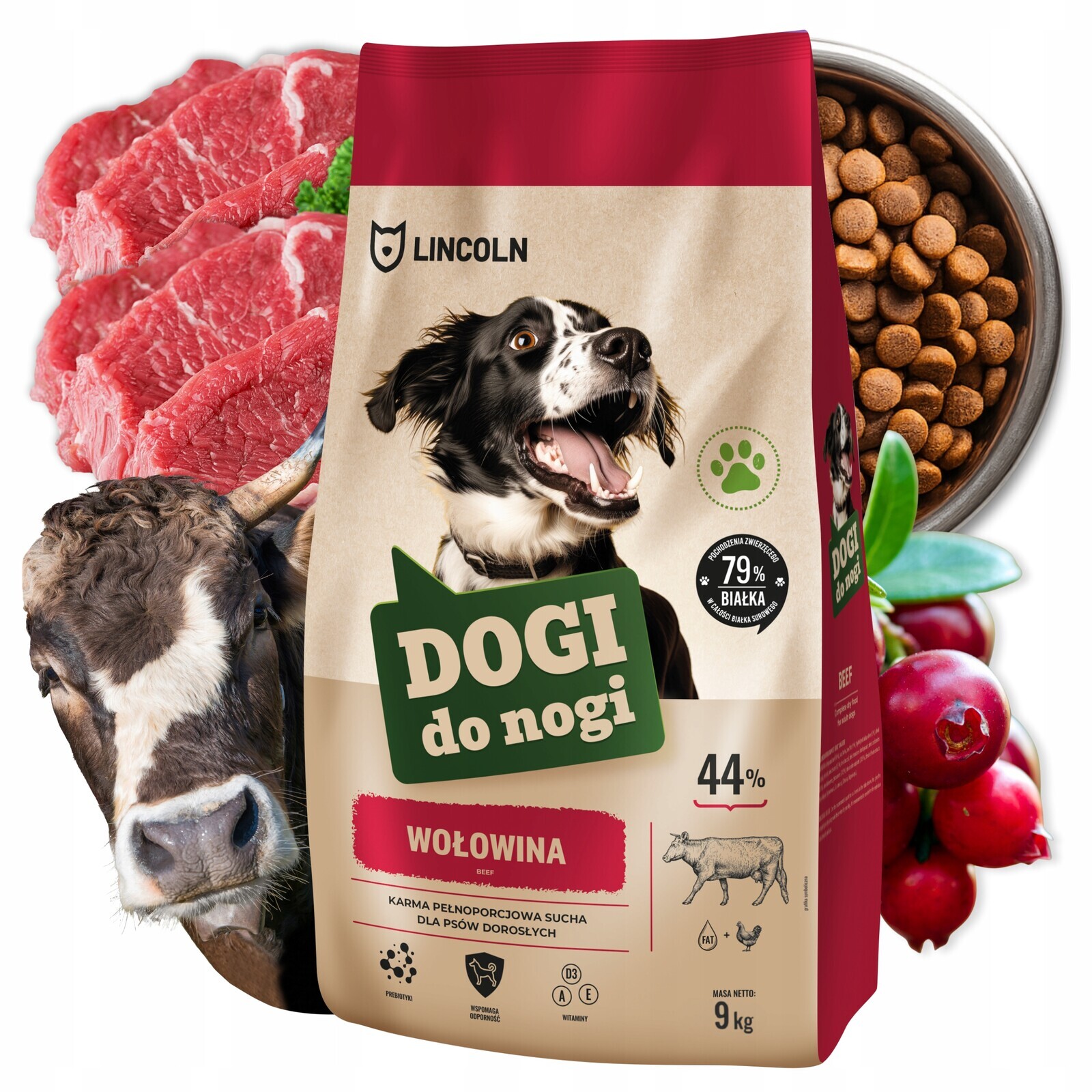 Suché Krmivo pro psy s hovězím masem 9 kg pro psy středního a velkého psa, lepší zdraví