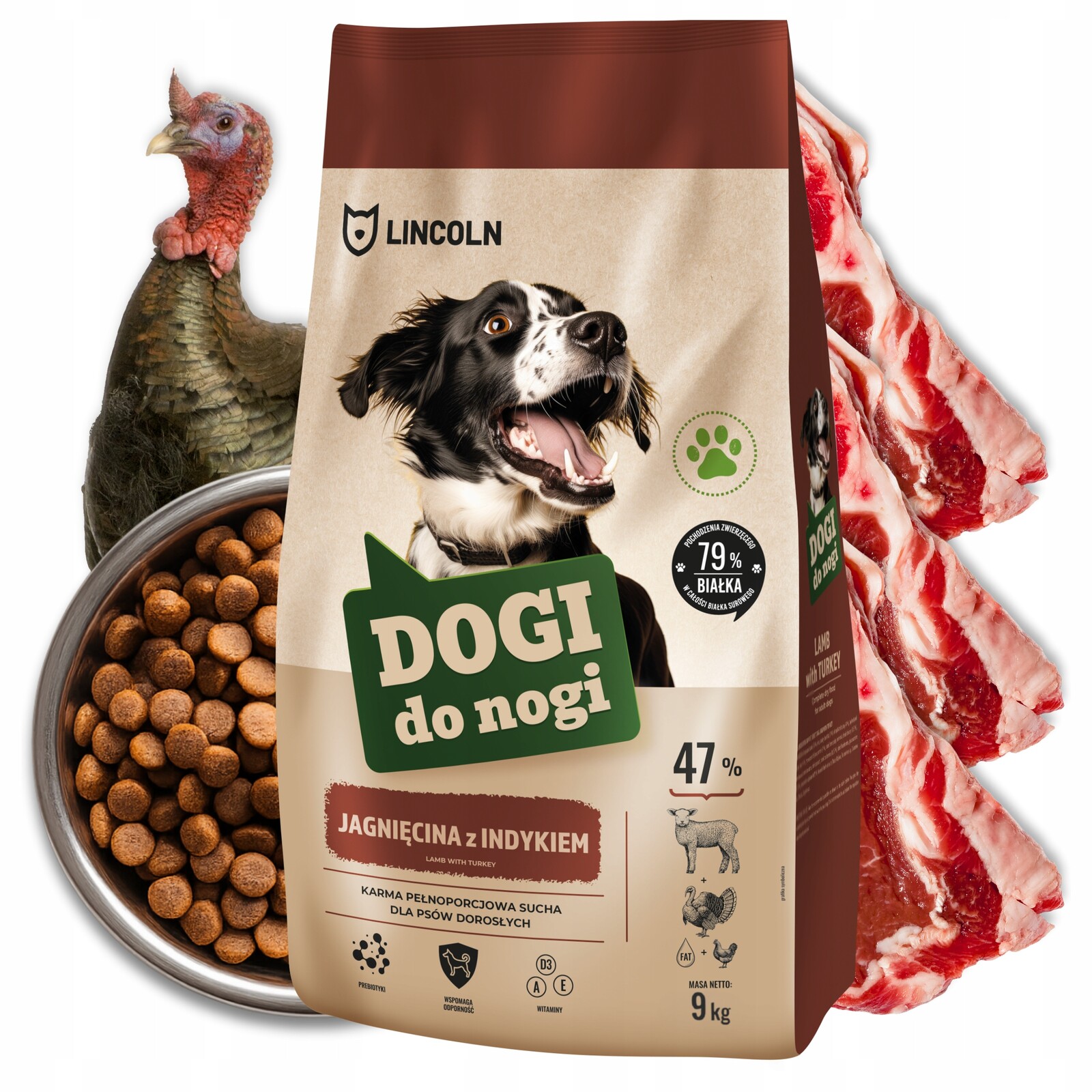 Suché Krmivo pro psa 9 kg Jehněčí s krůtím masem Lincoln pro velké dospělé