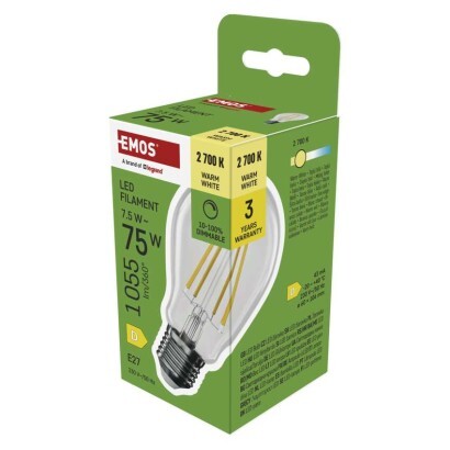 EMOS LED žárovka Filament A60 / E27 / 7,5 W (75 W) / 1 055 l