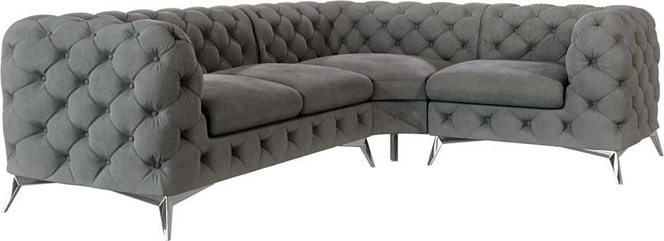 Šedá sametová rohová pohovka (pravý roh/do L) Chelsea – Ropez
