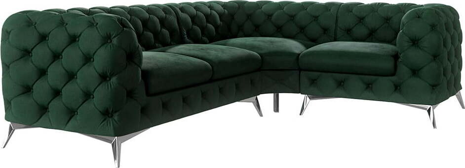 Tmavě zelená sametová rohová pohovka (pravý roh/do L) Chelsea – Ropez