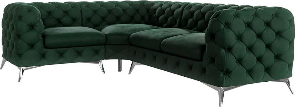 Tmavě zelená sametová rohová pohovka (levý roh/do L) Chelsea – Ropez