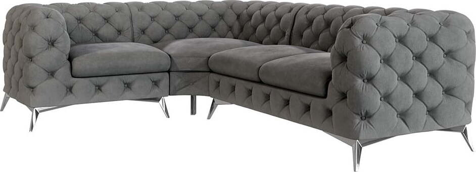 Šedá sametová rohová pohovka (levý roh/do L) Chelsea – Ropez