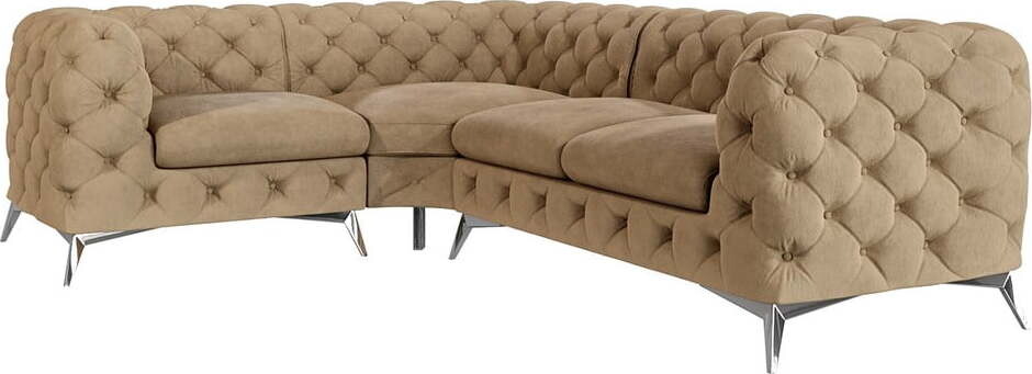 Světle hnědá sametová rohová pohovka (levý roh/do L) Chelsea – Ropez