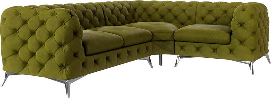 Zelená sametová rohová pohovka (pravý roh/do L) Chelsea – Ropez