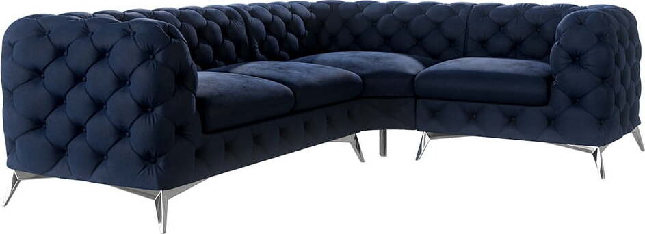 Tmavě modrá sametová rohová pohovka (pravý roh/do L) Chelsea – Ropez
