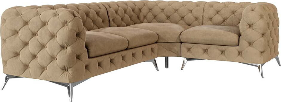 Světle hnědá sametová rohová pohovka (pravý roh/do L) Chelsea – Ropez