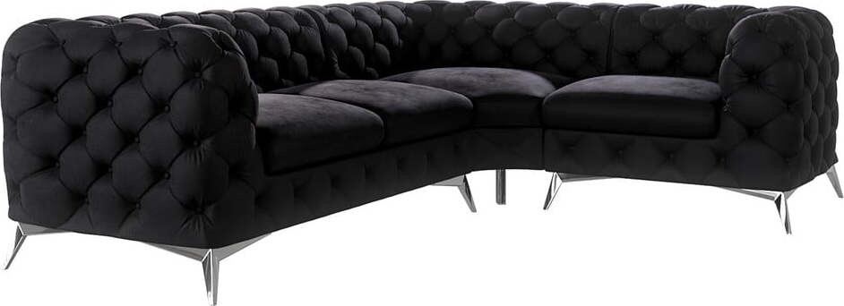 Černá sametová rohová pohovka (pravý roh/do L) Chelsea – Ropez