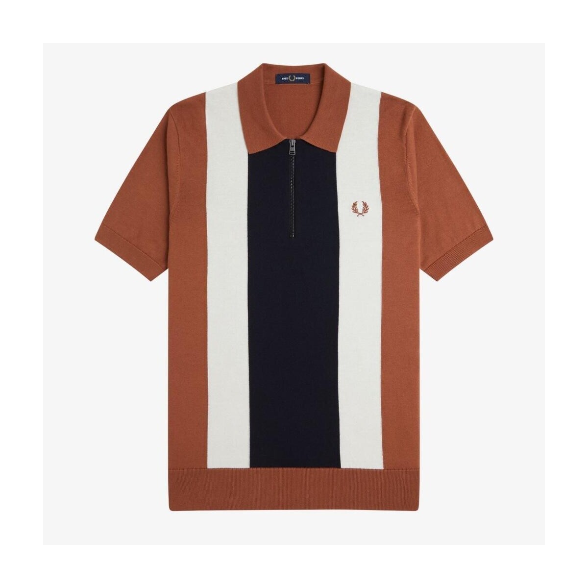 Fred Perry  VERTICAL STRIPE ZIP NECK SH  Hnědá