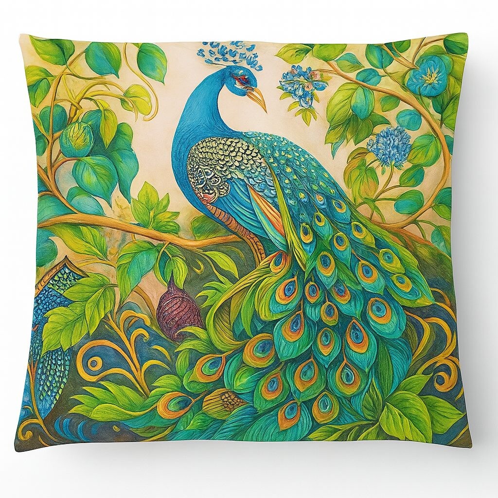 Povlak na polštář 45 x 45 cm - Páv s listy