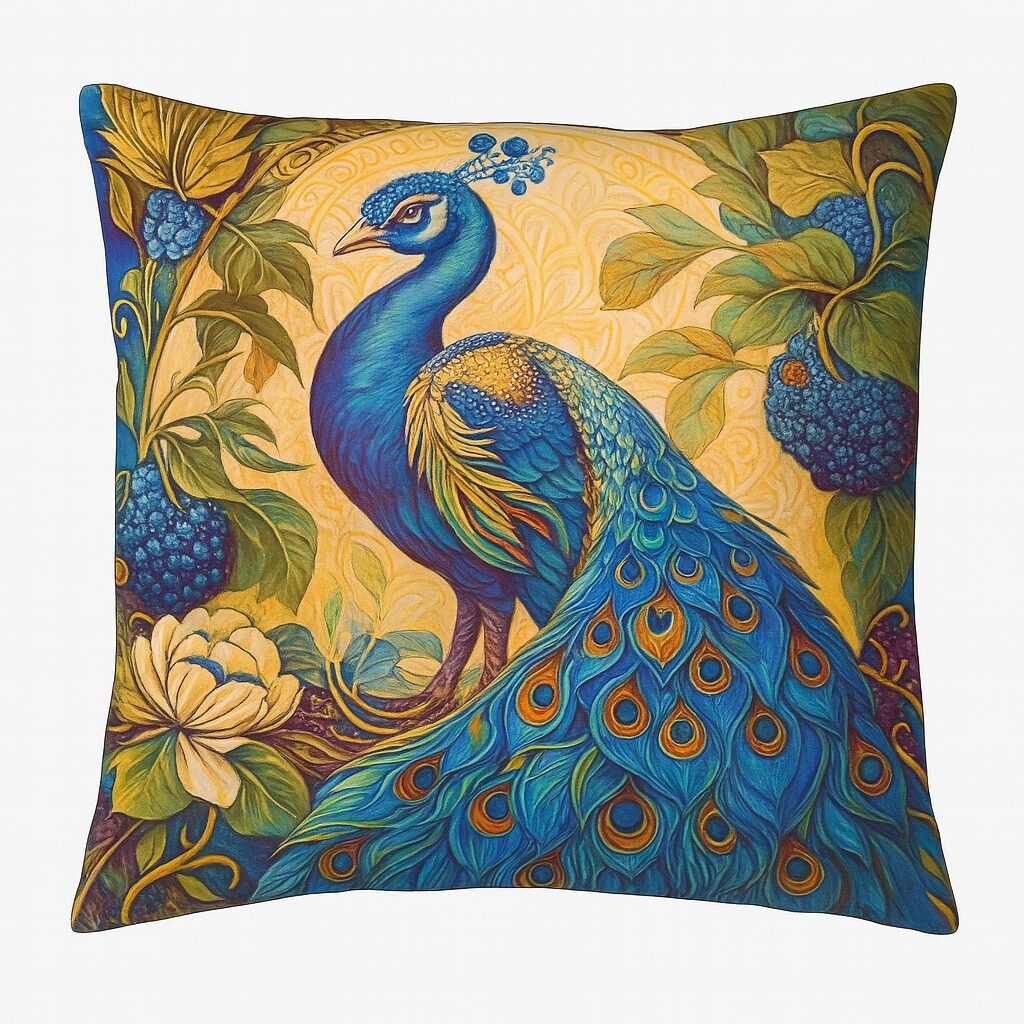 Povlak na polštář 45 x 45 cm - Páv s ostružinami