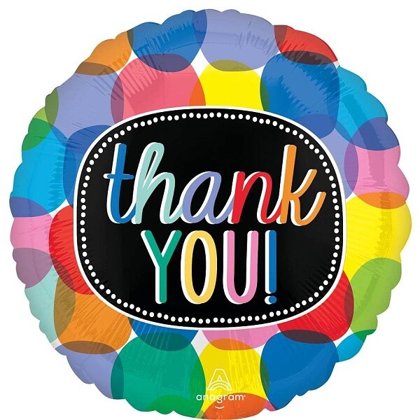 Balónek fóliový Thank You barevný 46 cm